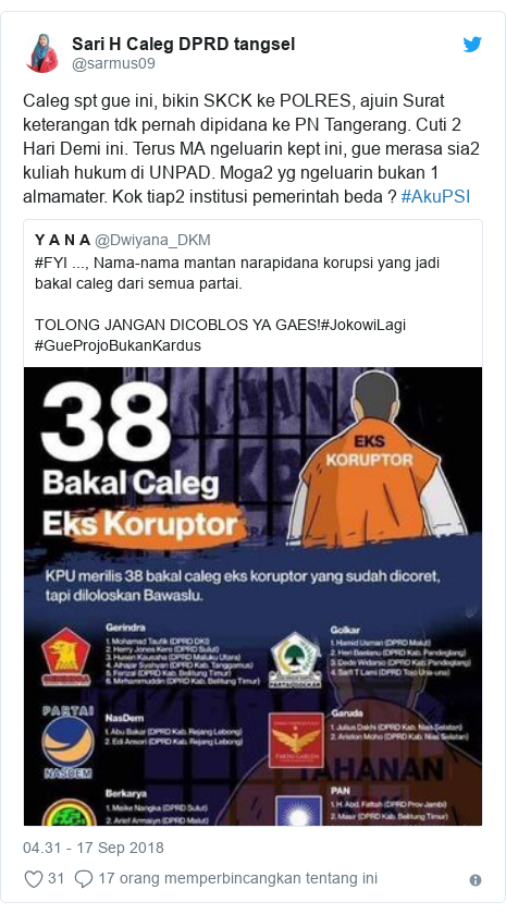 Kalau caleg bisa dari mantan napi, kenapa warga harus membuat SKCK?