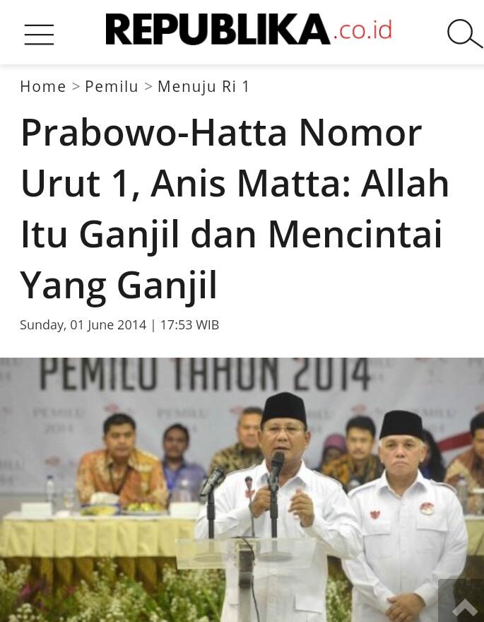 Prabowo-Hatta Nomor Urut 1, Anis Matta: Allah Itu Ganjil dan Mencintai Yang Ganjil