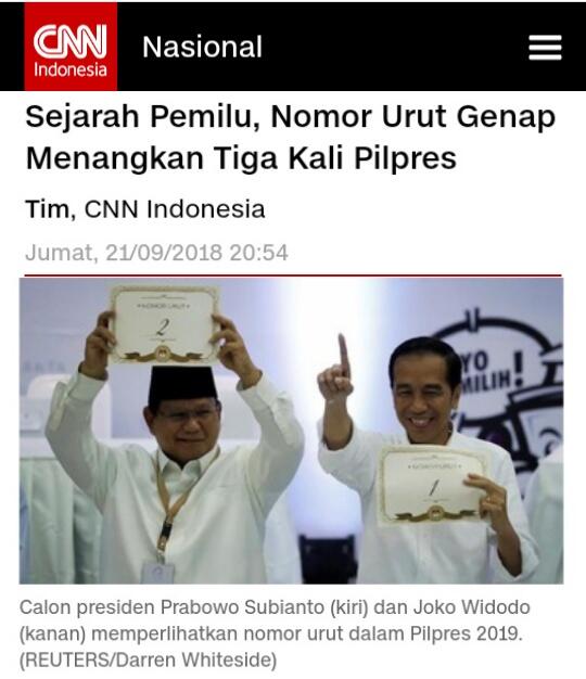Sejarah Pemilu... nomor urut genap menangkan tiga kali Pilpres