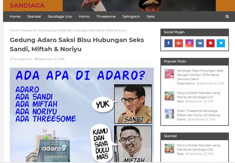 APBN sudah turun, relawan Jokowi buat website fitnah Skandalsandiaga.com