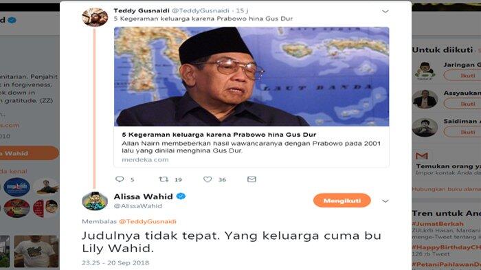 Ini Reaksi Alissa Wahid Soal Artikel 'Kegeraman Keluarga karena Prabowo Hina Gus Dur'