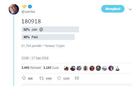 Iwan Fals Lempar Polling, Jokowi-Ma’ruf Unggul atas Prabowo-Sandi