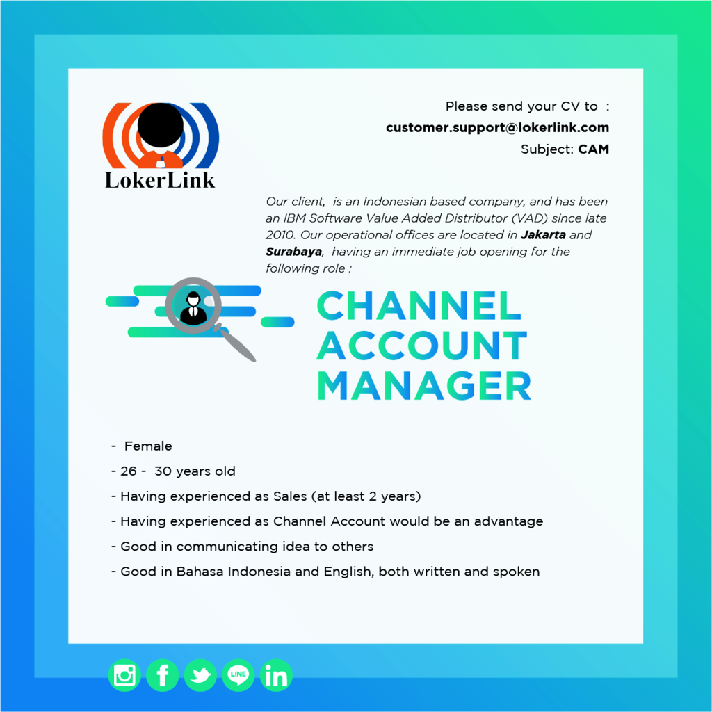 Channel Account Manager (Work Place : Jakarta Or Surabaya)