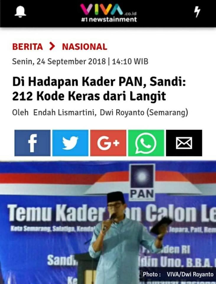 Di Hadapan Kader PAN, Sandi: 212 Kode Keras dari Langit