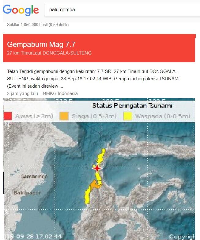 Penjelasan Resmi BMKG dan BNPB Terkait Gempa Bermagnitudo 7,7 SR di Donggala Sulteng