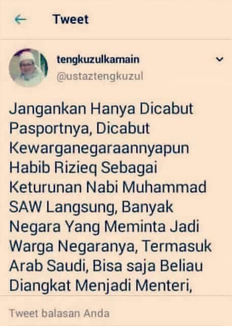Setujukah jika Habib Rizieq jadi WN Arab ?