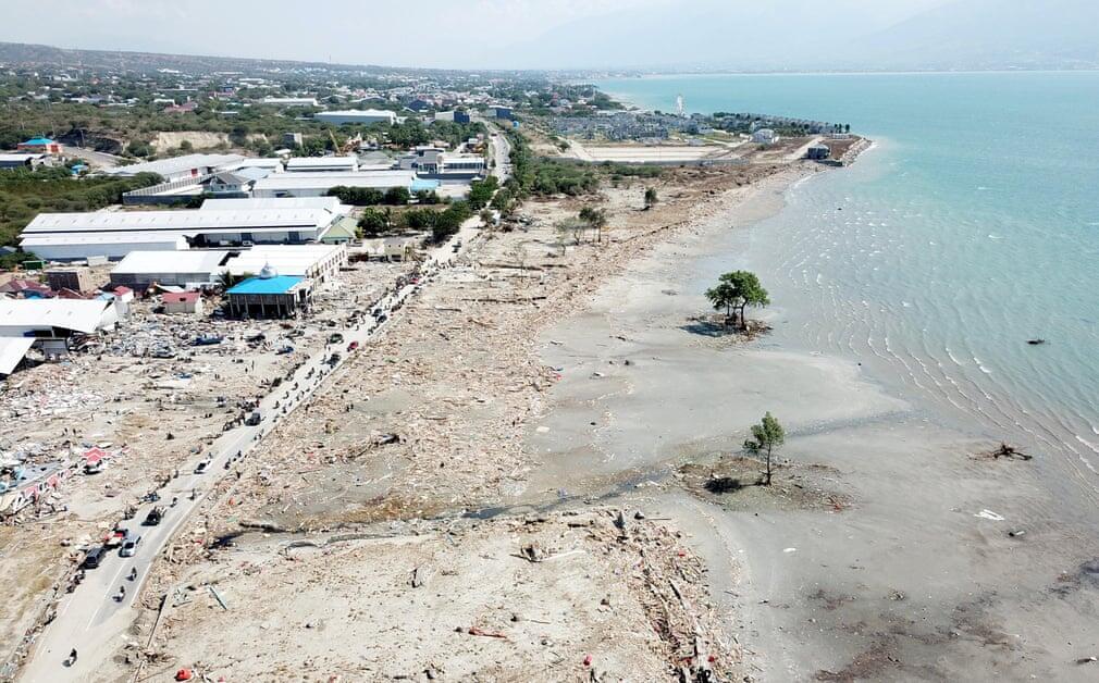 A combination of Aatellite Images Shows Palu, Indonesia (before & after)
