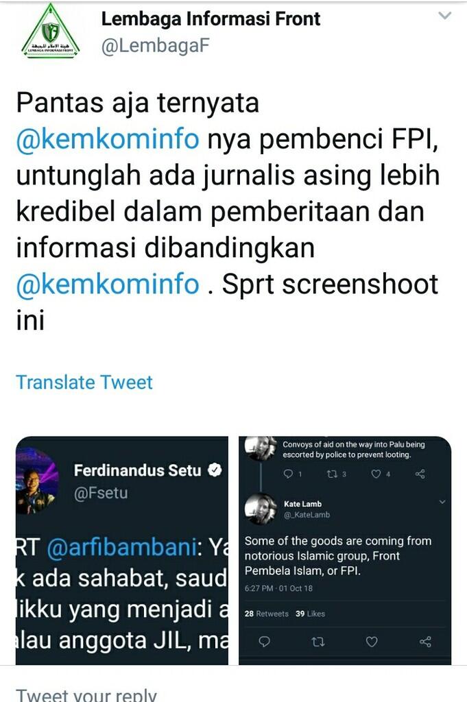 Kominfo Sebut Foto Gerak Cepat FPI Bantu Gempa Palu Hoaks