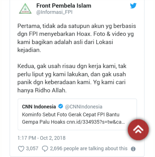 Bantah Hoax, FPI: Video dan Foto Relawan Kami Asli Bantu Korban Palu