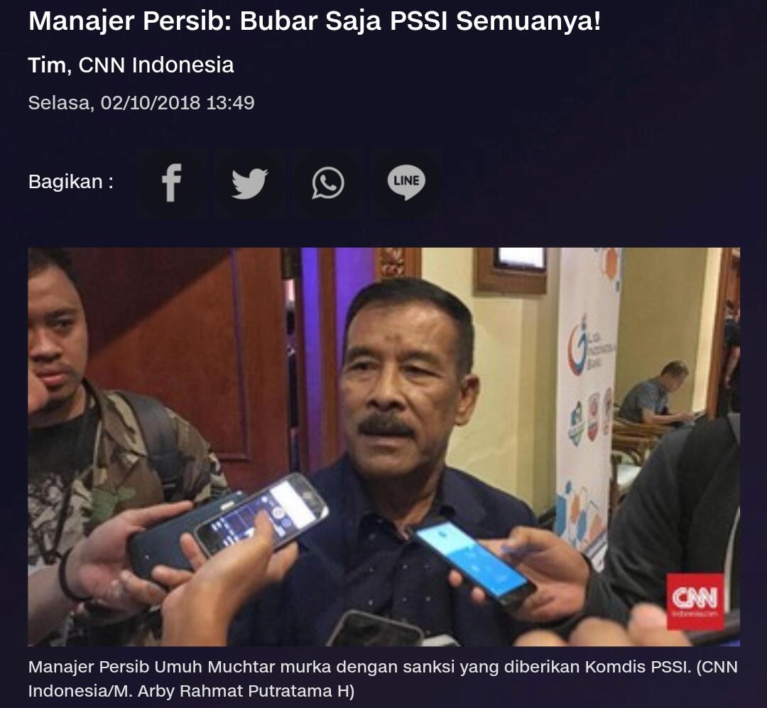 Manajer Persib: Bubar Saja PSSI Semuanya!