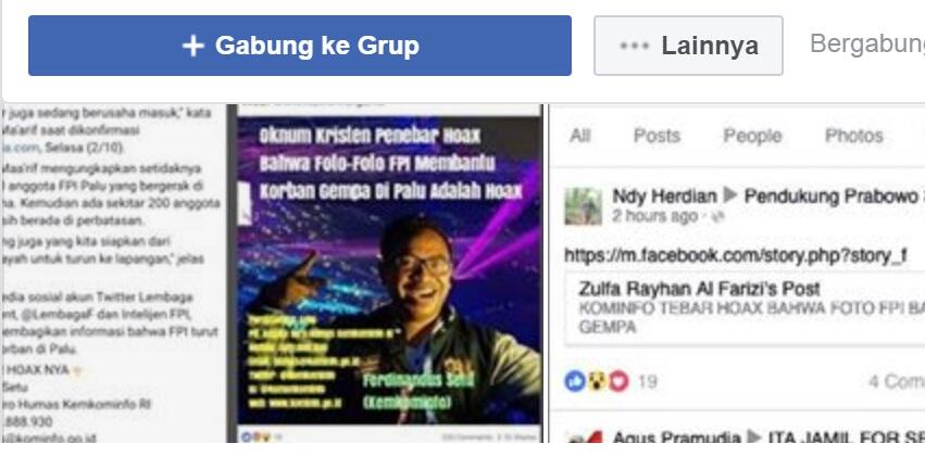 &#91;SALAH&#93; &quot;Kominfo Tebar Hoax Bahwa Foto FPI Bantu Gempa Palu Adalah Hoax&quot;