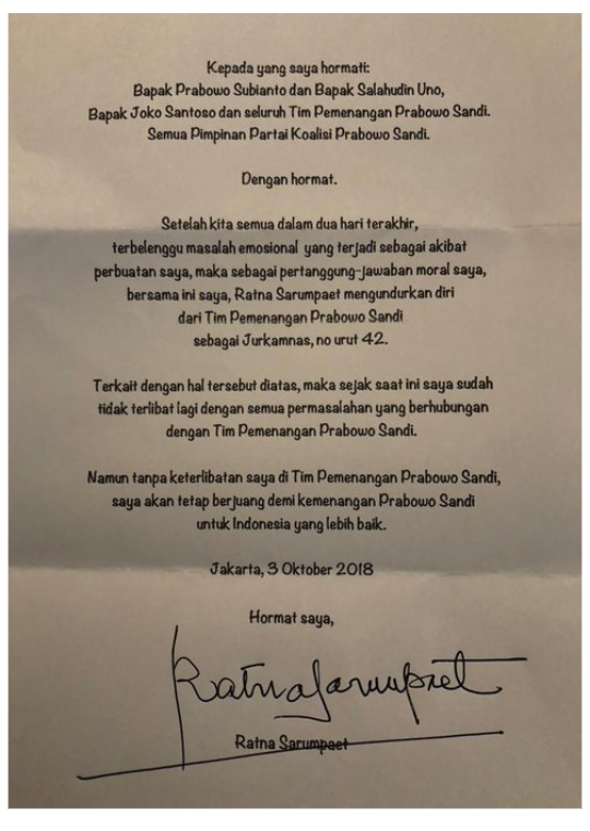 RESMI Mundur dari Timses, Ratna Tetap Dukung Prabowo-Sandi