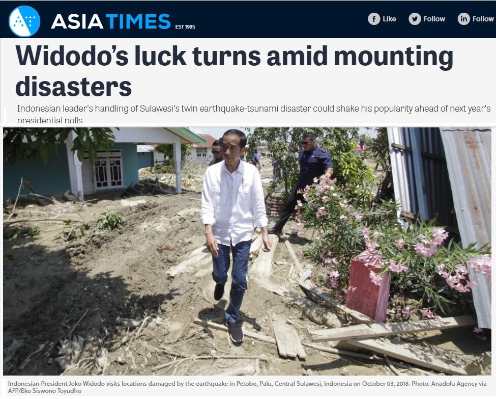 John McBeath (ASIA TIMES): Widodo’s luck turns amid mounting disasters