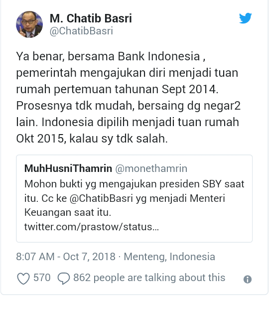 Dear Andi Arief, Pak SBY Lho yang Minta RI Tuan Rumah Pertemuan IMF-WB