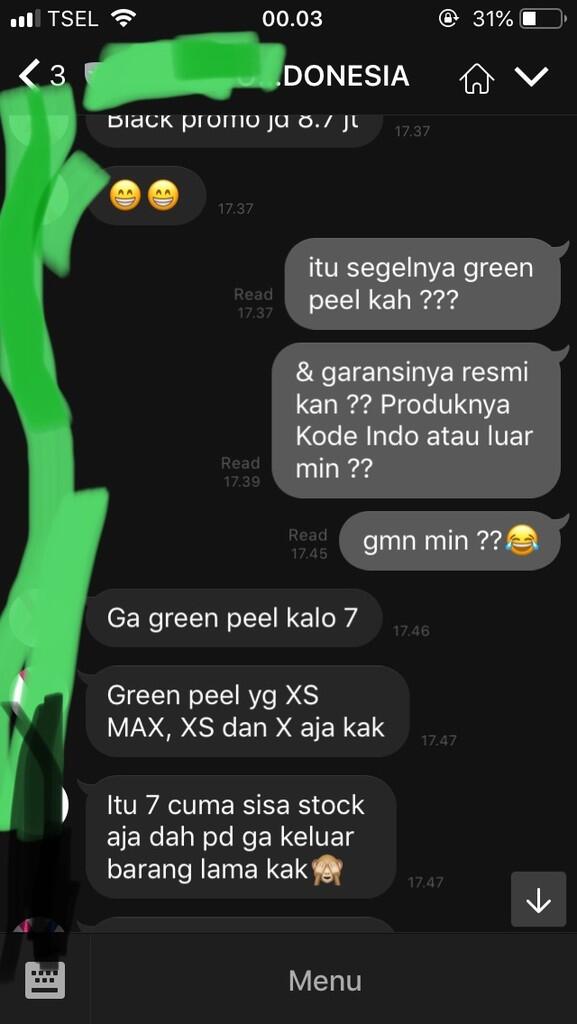 iphone 7 stok lama gak (ori & non active) minus green peel ?
