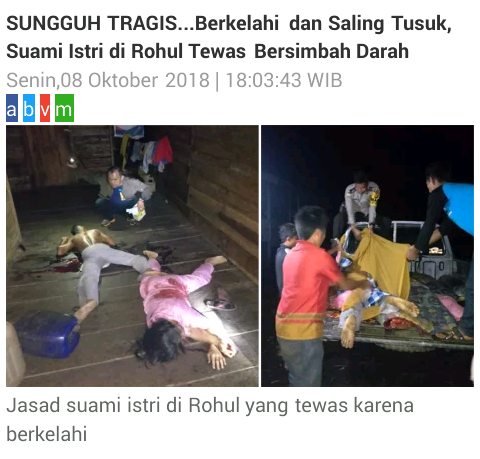 Berkelahi dan Saling Tusuk, Suami Istri di Rokan Hulu Tewas Bersimbah Darah