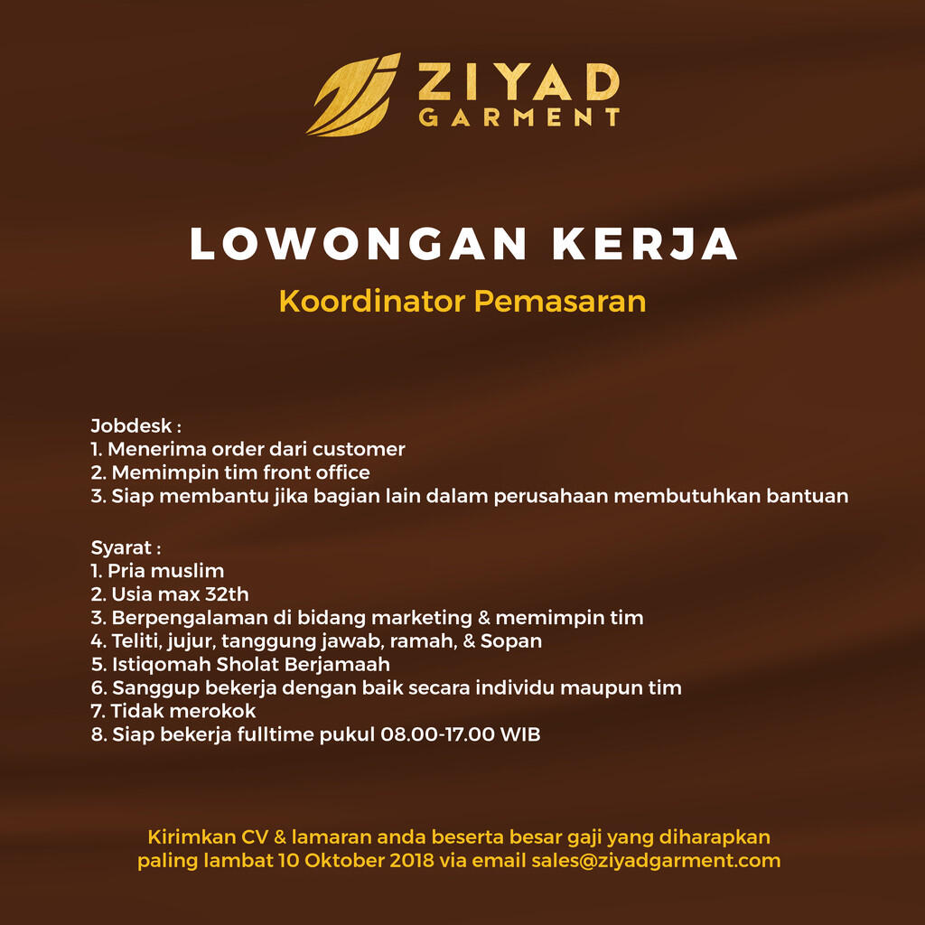 Lowongan Kerja Sebagai Admin dan Koordinator Pemasaran