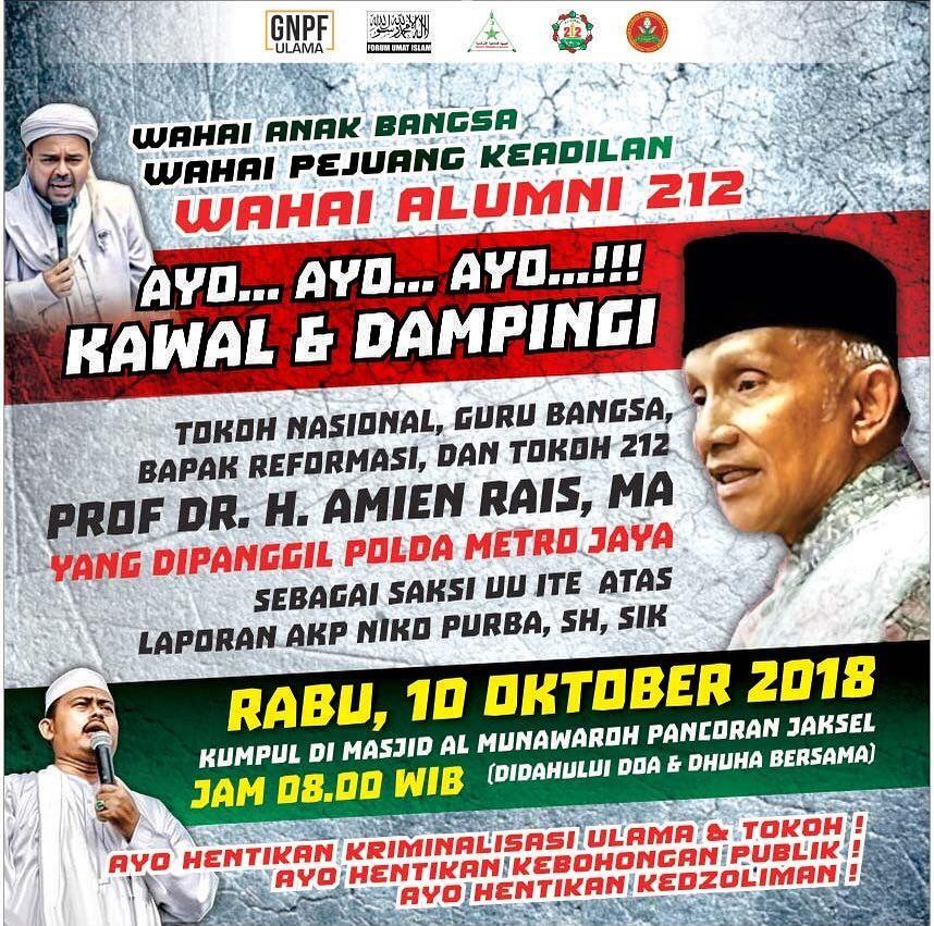 Amien Rais akan Dikawal 10 Ribu Alumni 212 saat Penuhi Panggilan Polisi soal Kasus RS