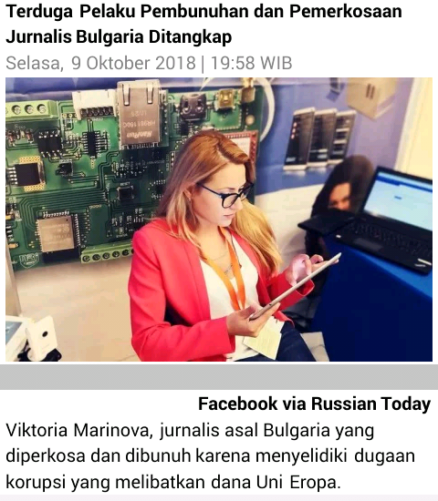 Terduga Pelaku Pembunuhan dan Pemerkosaan Jurnalis Bulgaria Ditangkap