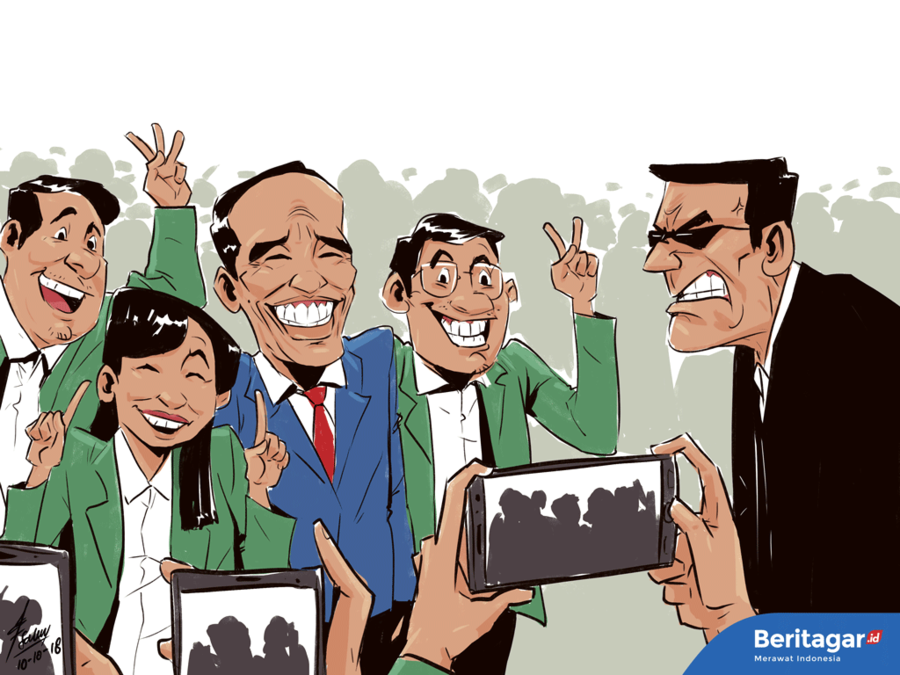 Acung jari saat berfoto bareng Jokowi