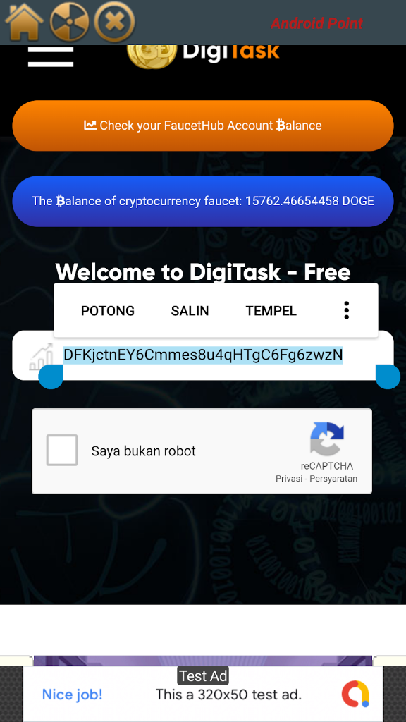 Apk FAUCET DIGITASK DOGECOIN Up 100 DOGE / DAY No Limit And Time Legit