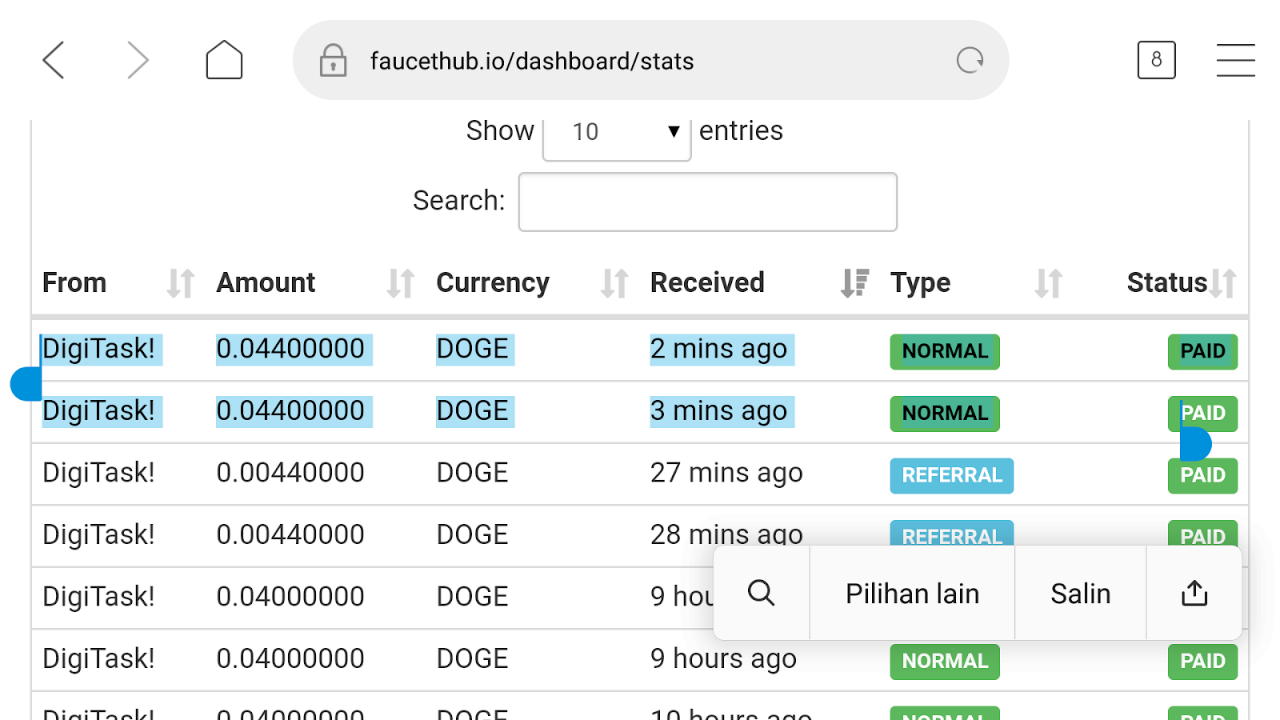 Apk FAUCET DIGITASK DOGECOIN Up 100 DOGE / DAY No Limit And Time Legit