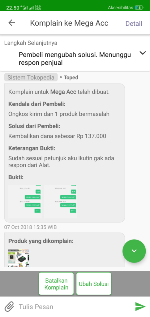Pengalaman Komplain di tokopedia