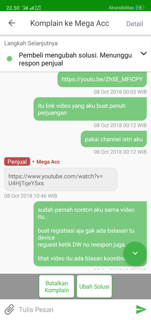 Pengalaman Komplain di tokopedia