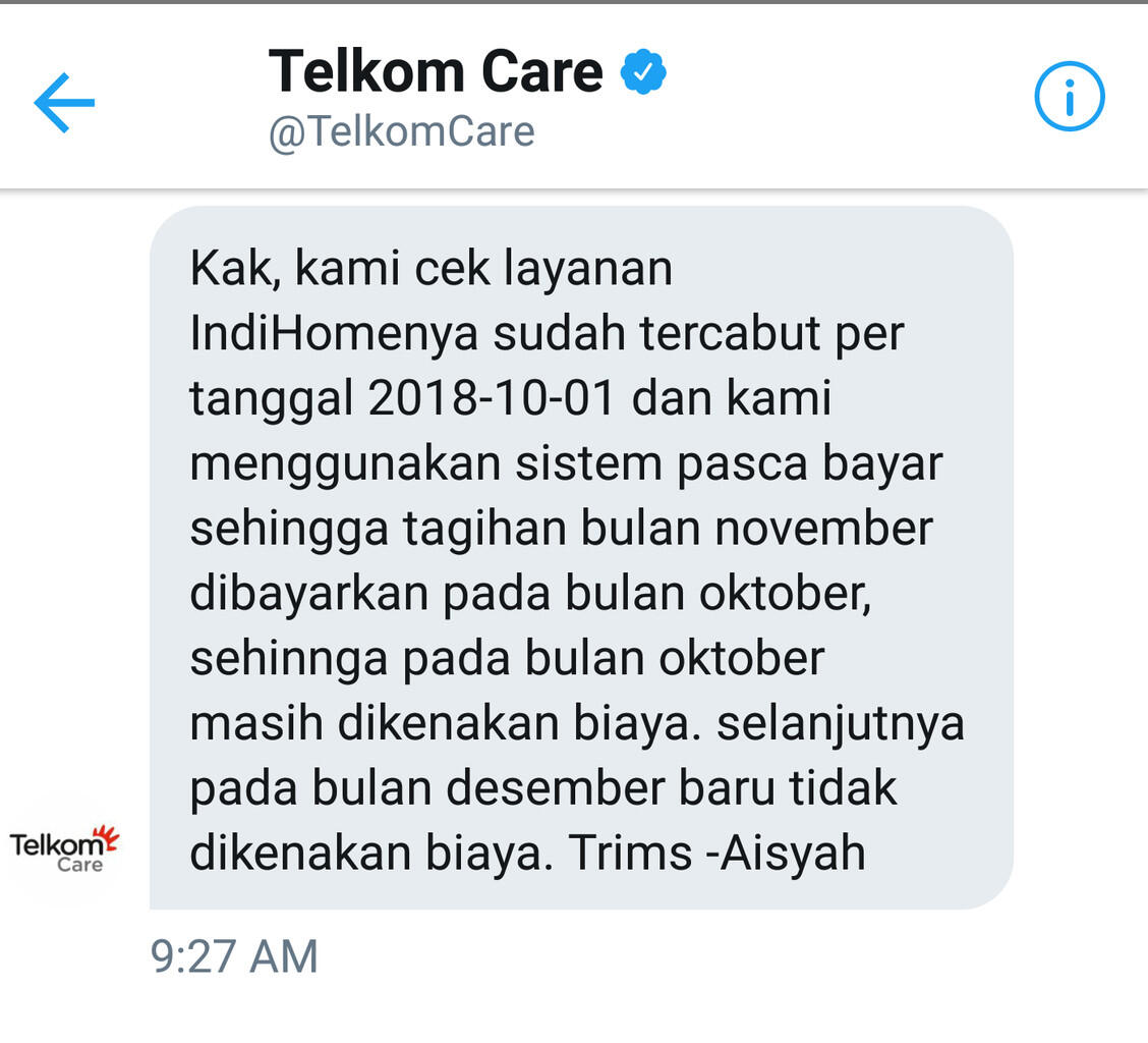 telkom indihome tetap menagih tagihan walaupun sudah dilakukan pelunasan