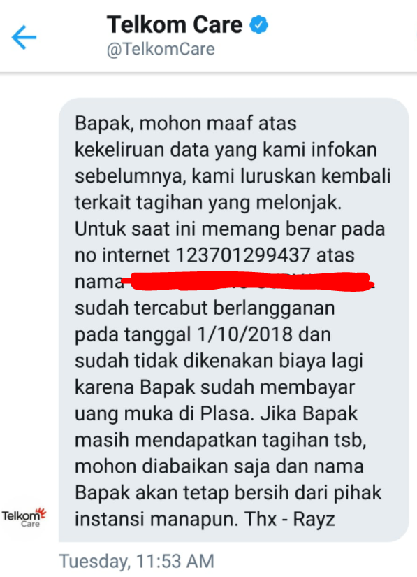 telkom indihome tetap menagih tagihan walaupun sudah dilakukan pelunasan