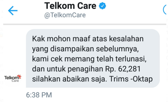 telkom indihome tetap menagih tagihan walaupun sudah dilakukan pelunasan