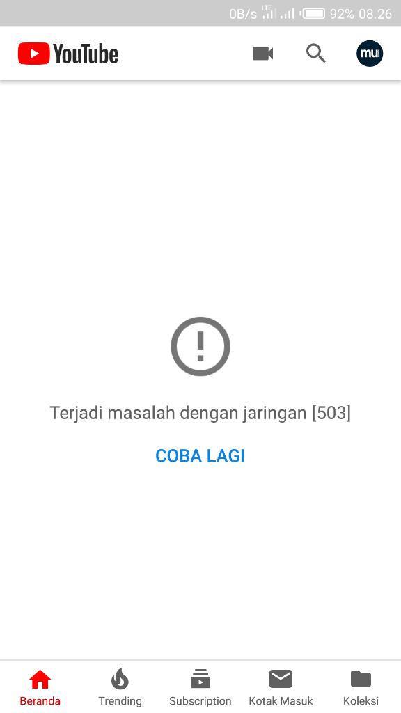 YouTube Error 503 Sekitar 30 Menit