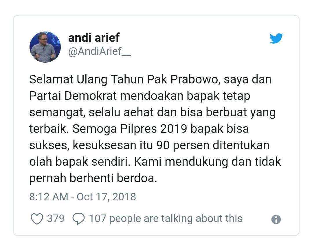 Kerap Mengkritik, Andi Arief Tetap Ucapkan Ultah ke Prabowo