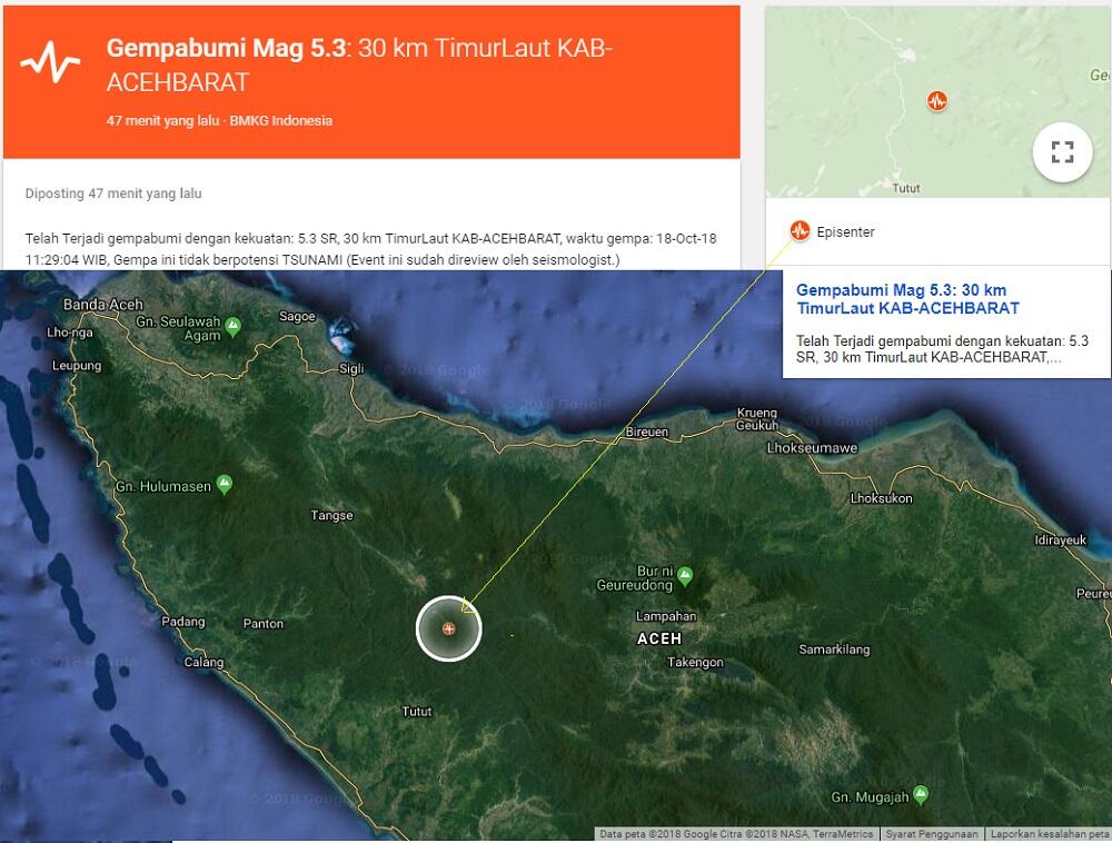 Gempa Bumi Hari Ini 5,4 SR Terjadi di Aceh, Tak Berpotensi Tsunami