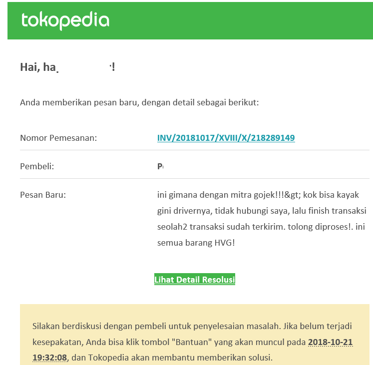 GOJEK DRIVER BERMASALAH PADA TRANSAKSI TOKOPEDIA