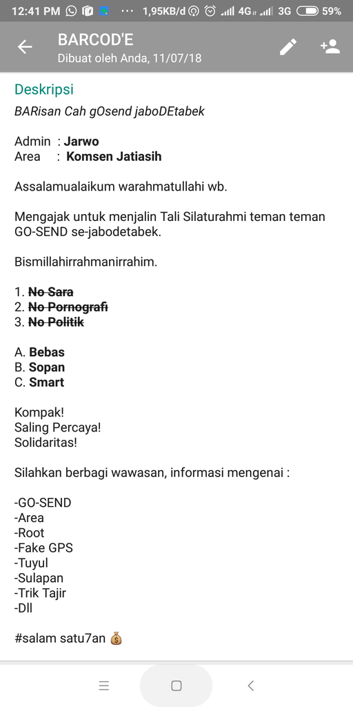 Grup WA GO-SEND silahkan bergabung 🤗