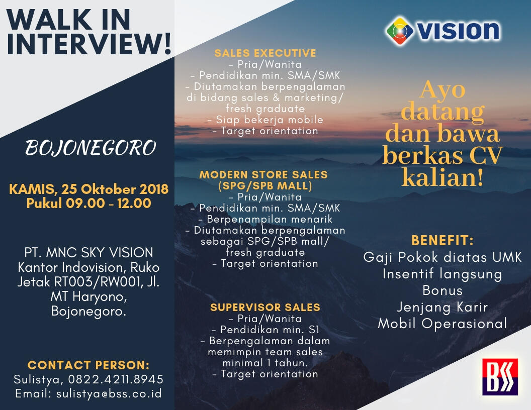 Walk Interview MNC VISION Bojonegoro! Kamis, 25 oktober 2018