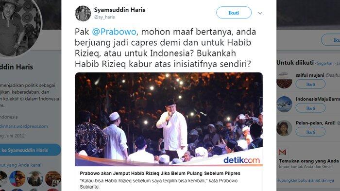 Pengamat : Anda Jadi Capres untuk Habib Rizieq?