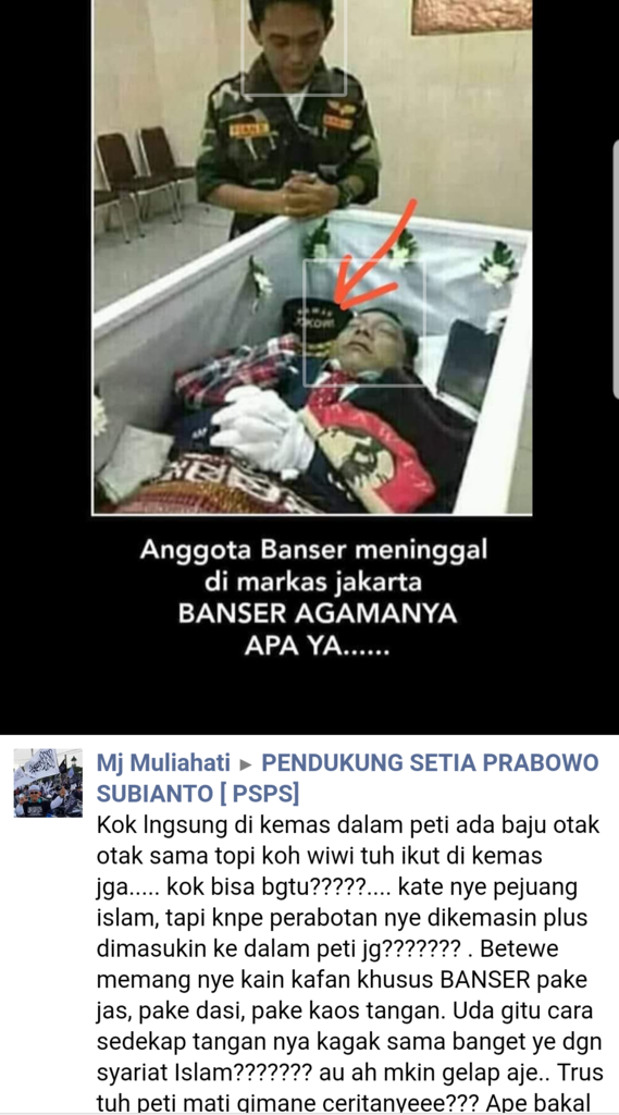 Pendukung Prabowo Sebar Foto Hoax Mayat Anggota Banser di Peti Mati, Seolah2 NonMusl 