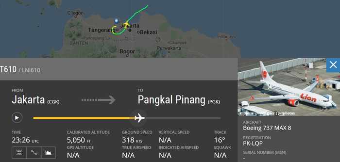 Jejak Lion Air JT 610 di Flightradar