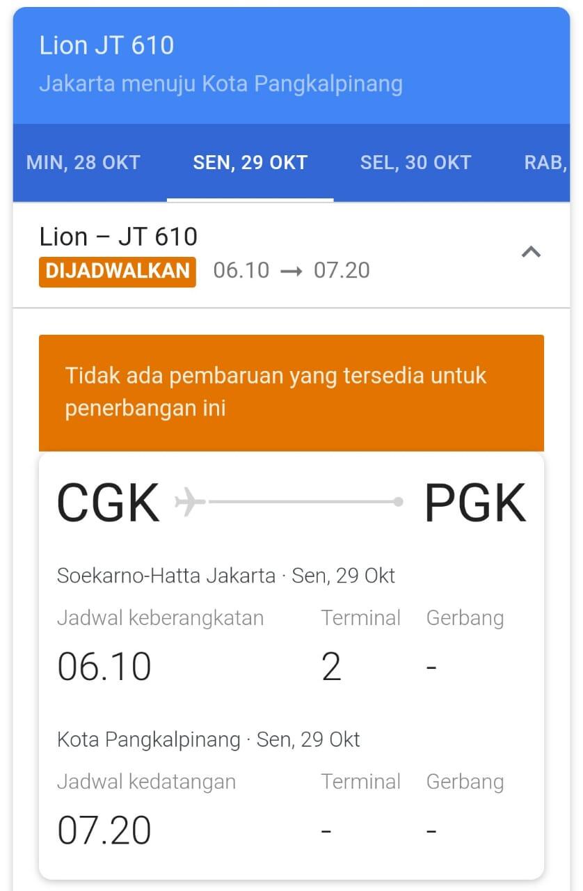 Sempat Lost Contact, Pesawat JT 610 Rute Jakarta-Pangkalpinang Jatuh