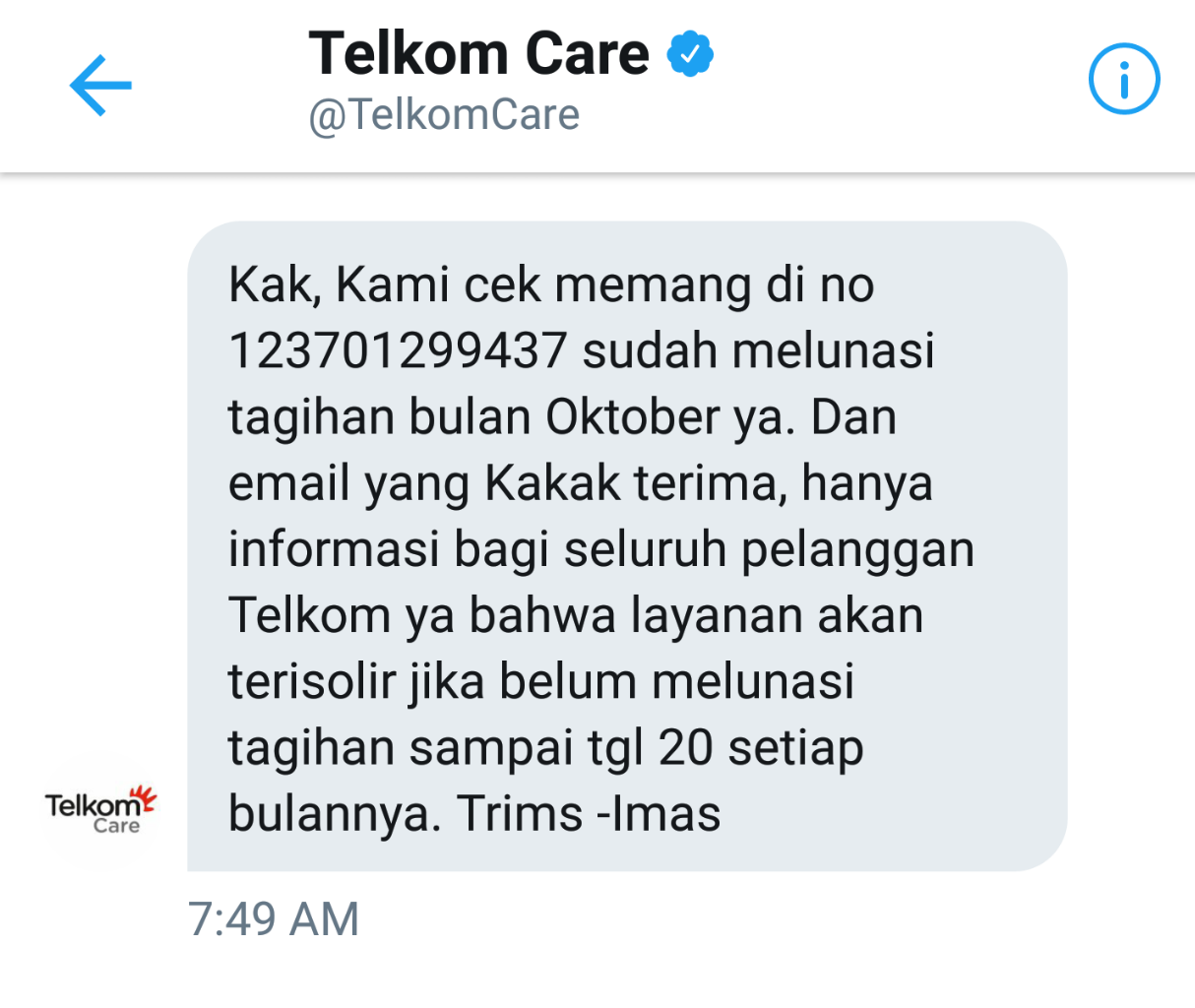 telkom indihome tetap menagih tagihan walaupun sudah dilakukan pelunasan