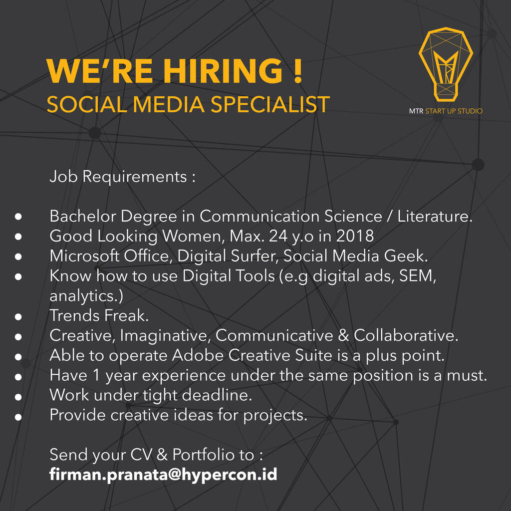 URGENTLY NEED ! SOCIAL MEDIA SPECIALIST - JAKSEL