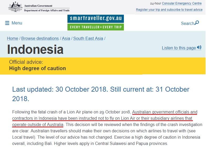 Australia Imbau Pejabatnya di Indonesia Tak Terbang dengan Lion Air