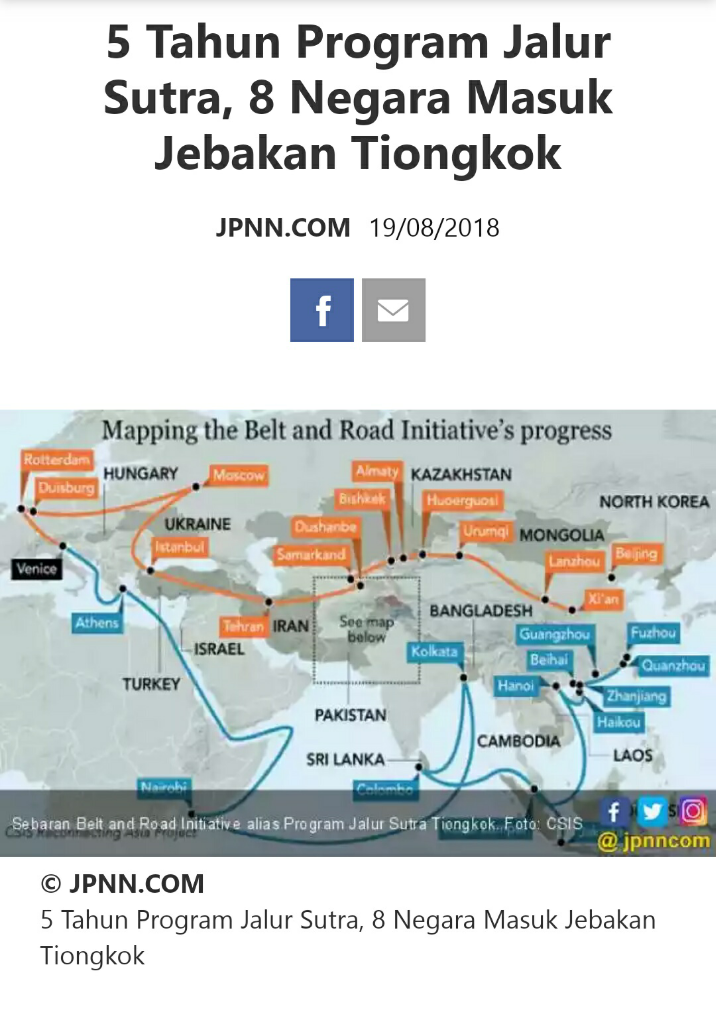 5 tahun program jalur sutera, 8 negara masuk jebakan Tiongkok