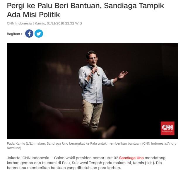 Sandiaga Uno Mulai Berkampanye di Palu
