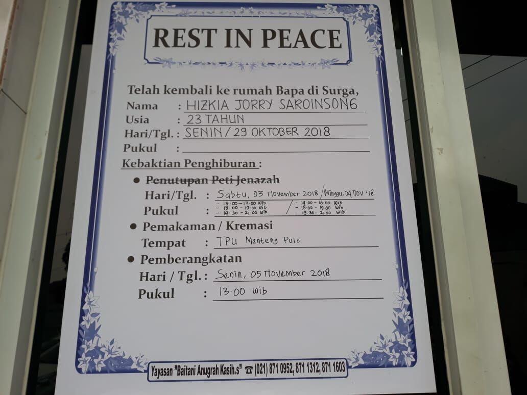 Jenazah Teridentifikasi, Ayah Jorry: Anak Saya 90 Persen Utuh