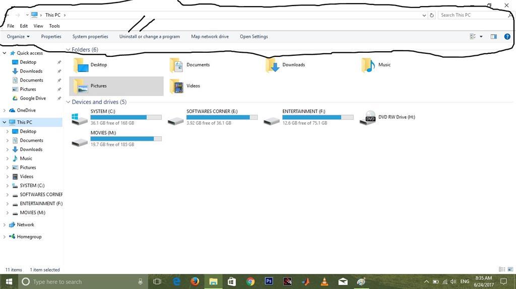 Menu bar windows explorer missing