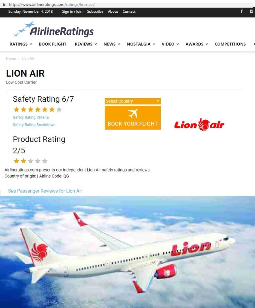 AirlineRatings 2018: Safety Rating Lion Air itu Bintang 6 dari 7