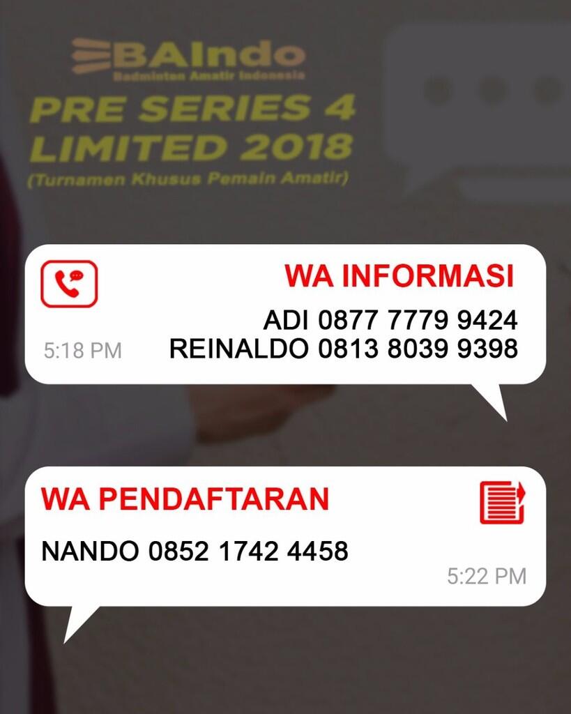 TURNAMEN BADMINTON AMATIR - BAINDO PRE SERIES 4 LIMITED!!!